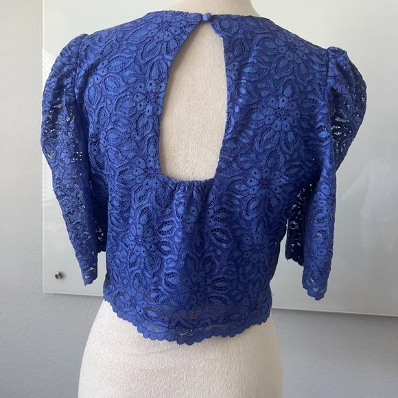 NWT Meave Blue Lace Tie Front + Open Back Blouse - size 10 - Picture 3 of 9
